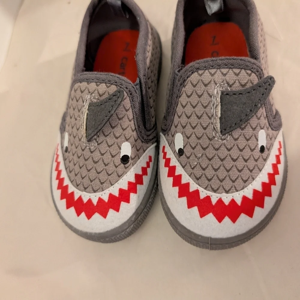 Carter's Toddler Boy Gray Shark Slip-On Sneakers in Size 7